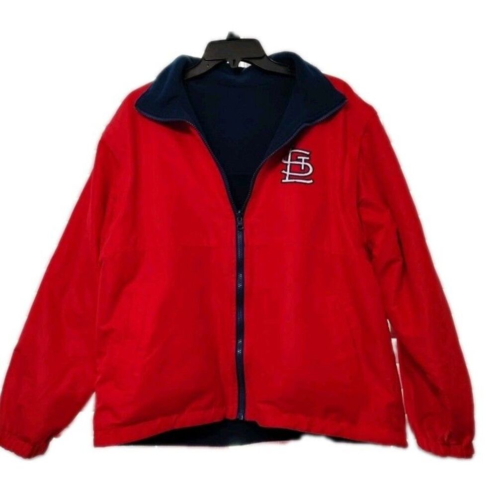 MLB St. Louis Cardinals Full Zip Jacket Size M W/ Lining Pockets Zip Off Sleeves